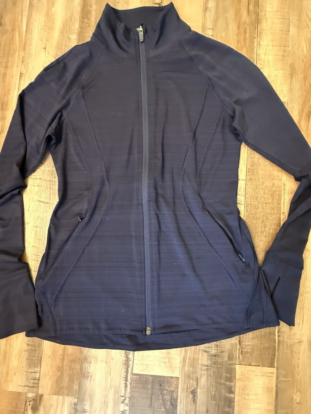 Athleta Mock Neck Size XSP Long Sleeve Navy Blue Zip Up Thumb Holes Athletic